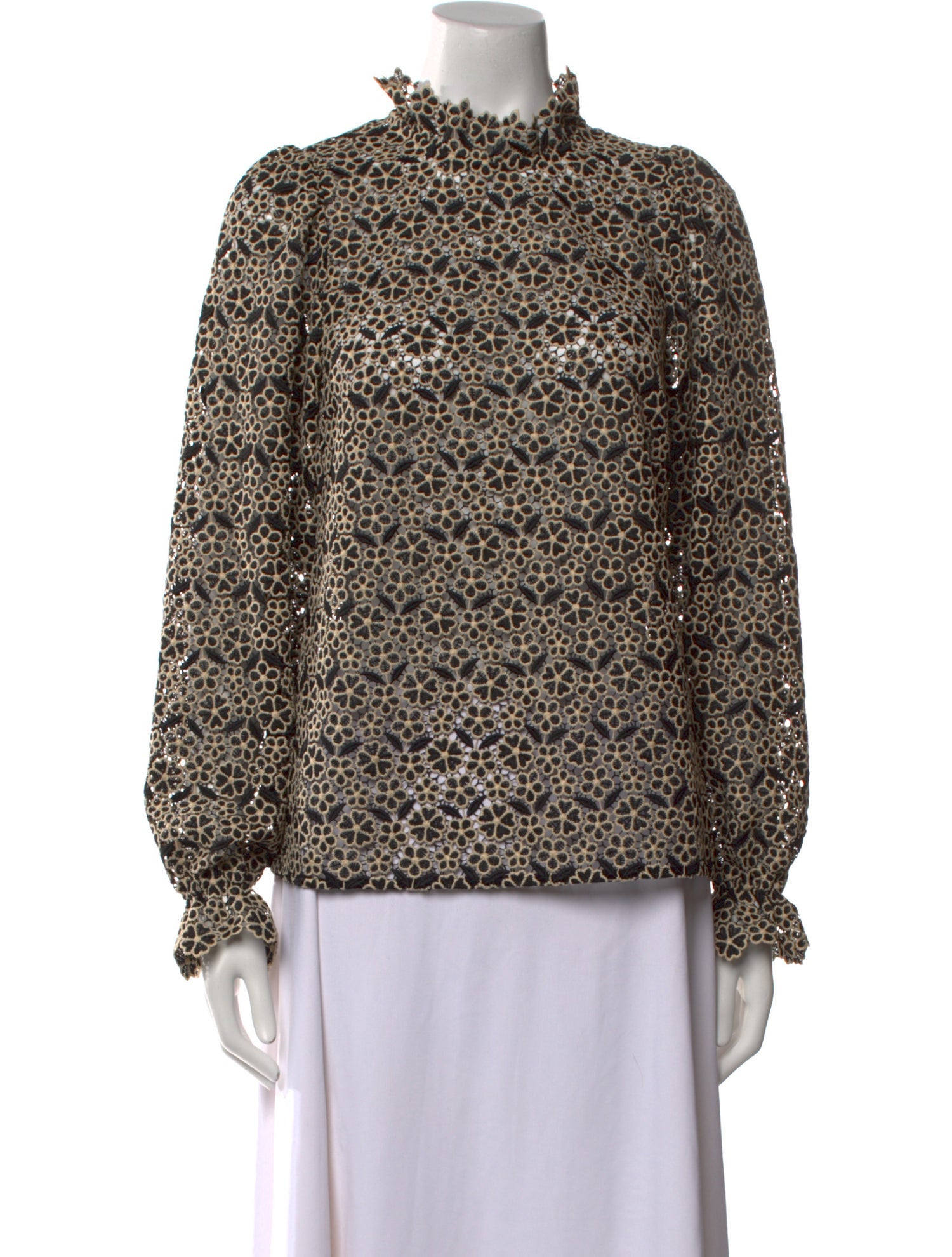 Sézane Printed Mock Neck Blouse