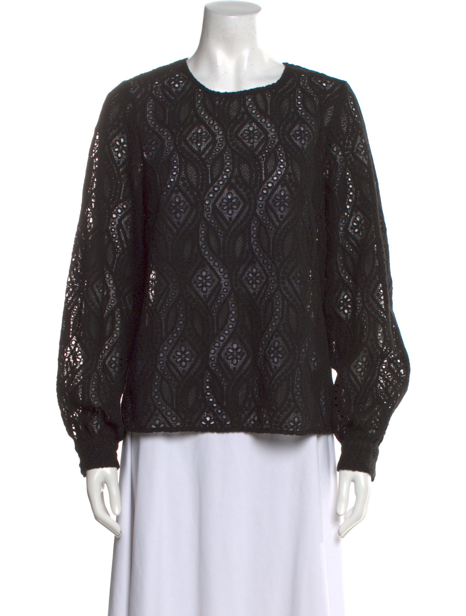 Sézane Lace Pattern Crew Neck Blouse