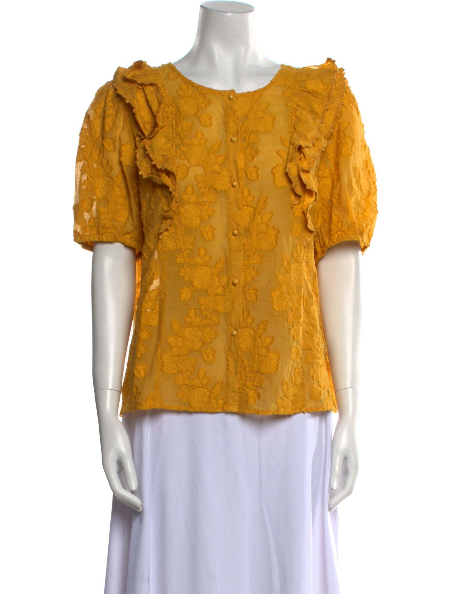 Sézane Lace Pattern Scoop Neck Blouse