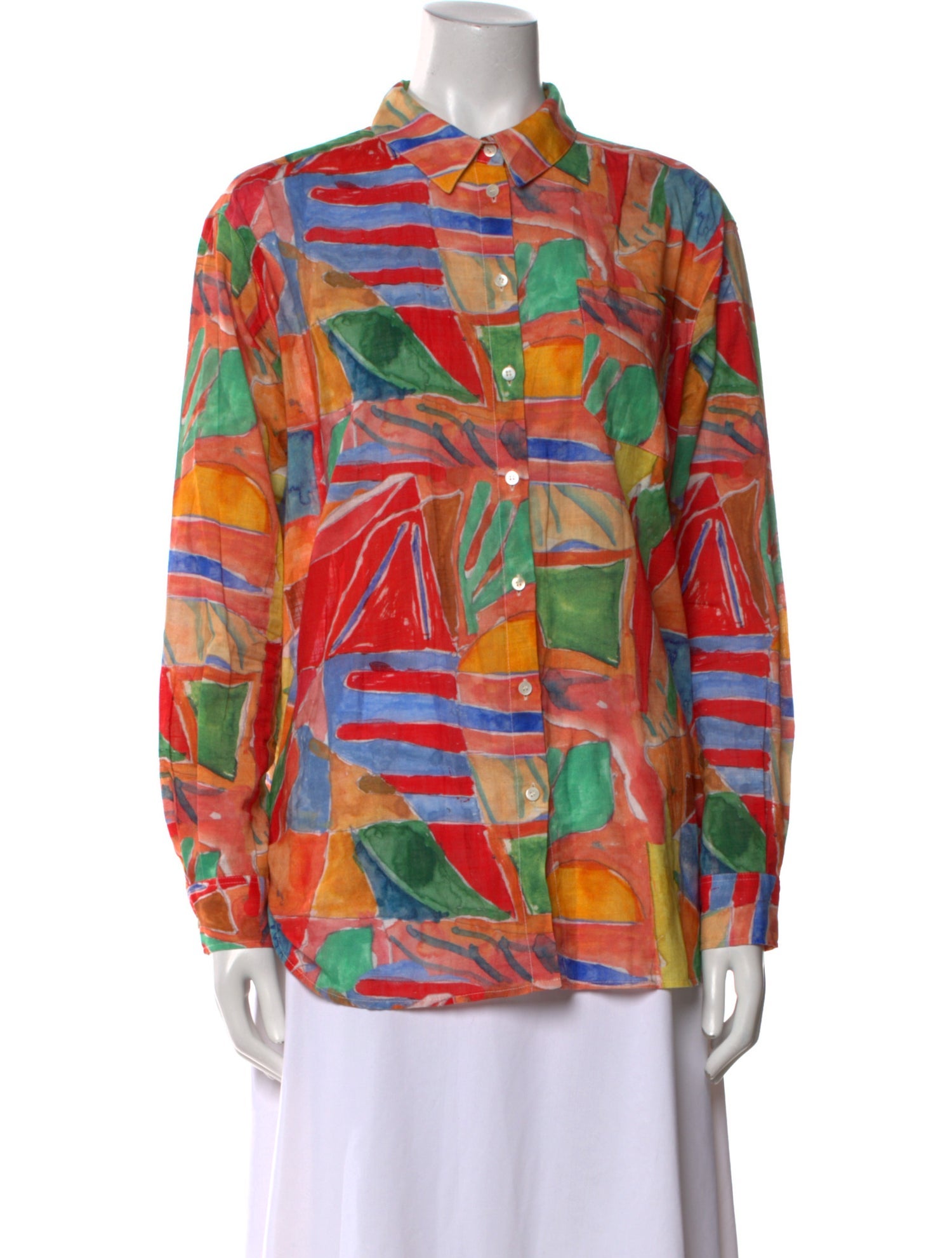 Sézane Printed Long Sleeve Button-Up Top