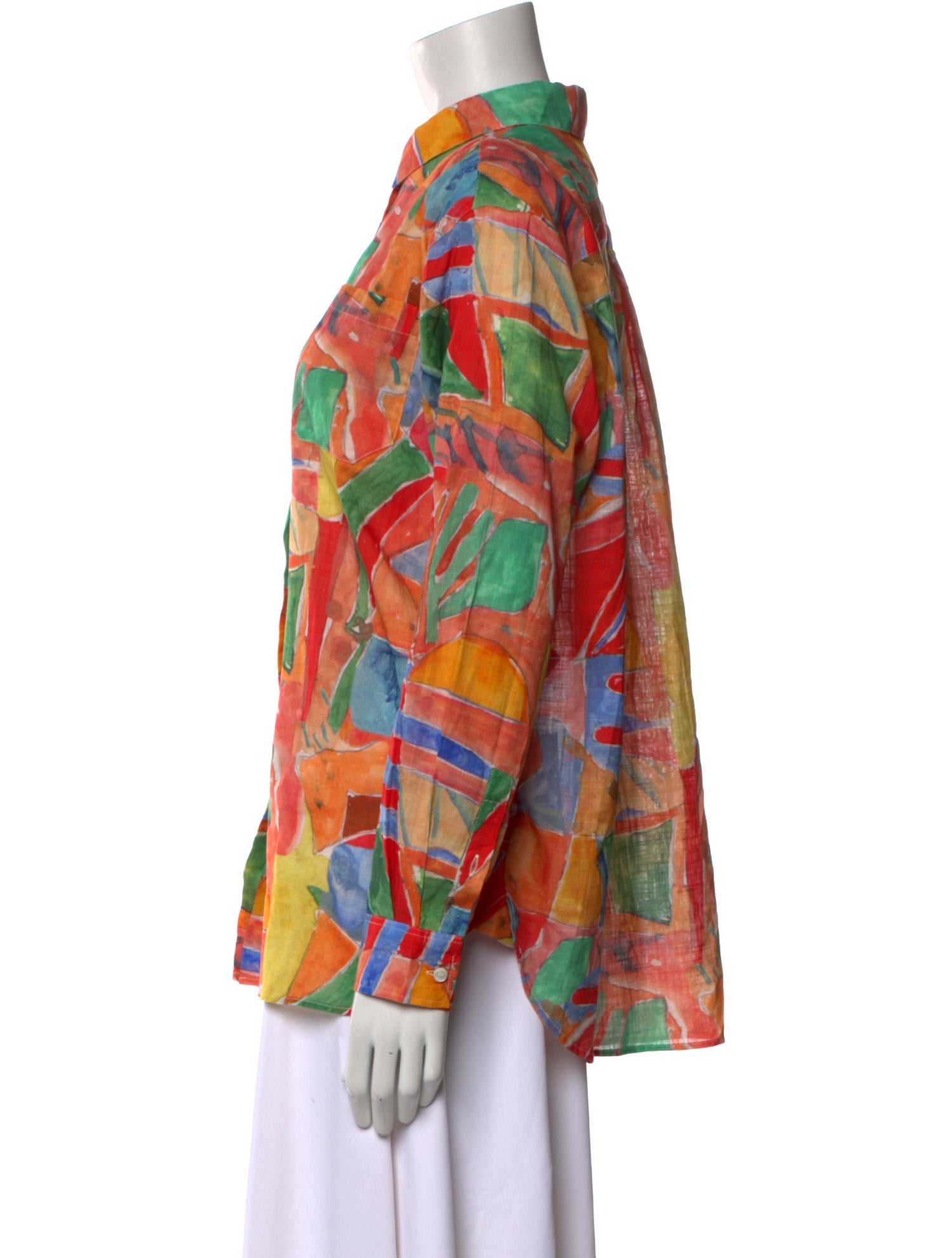 Sézane Printed Long Sleeve Button-Up Top