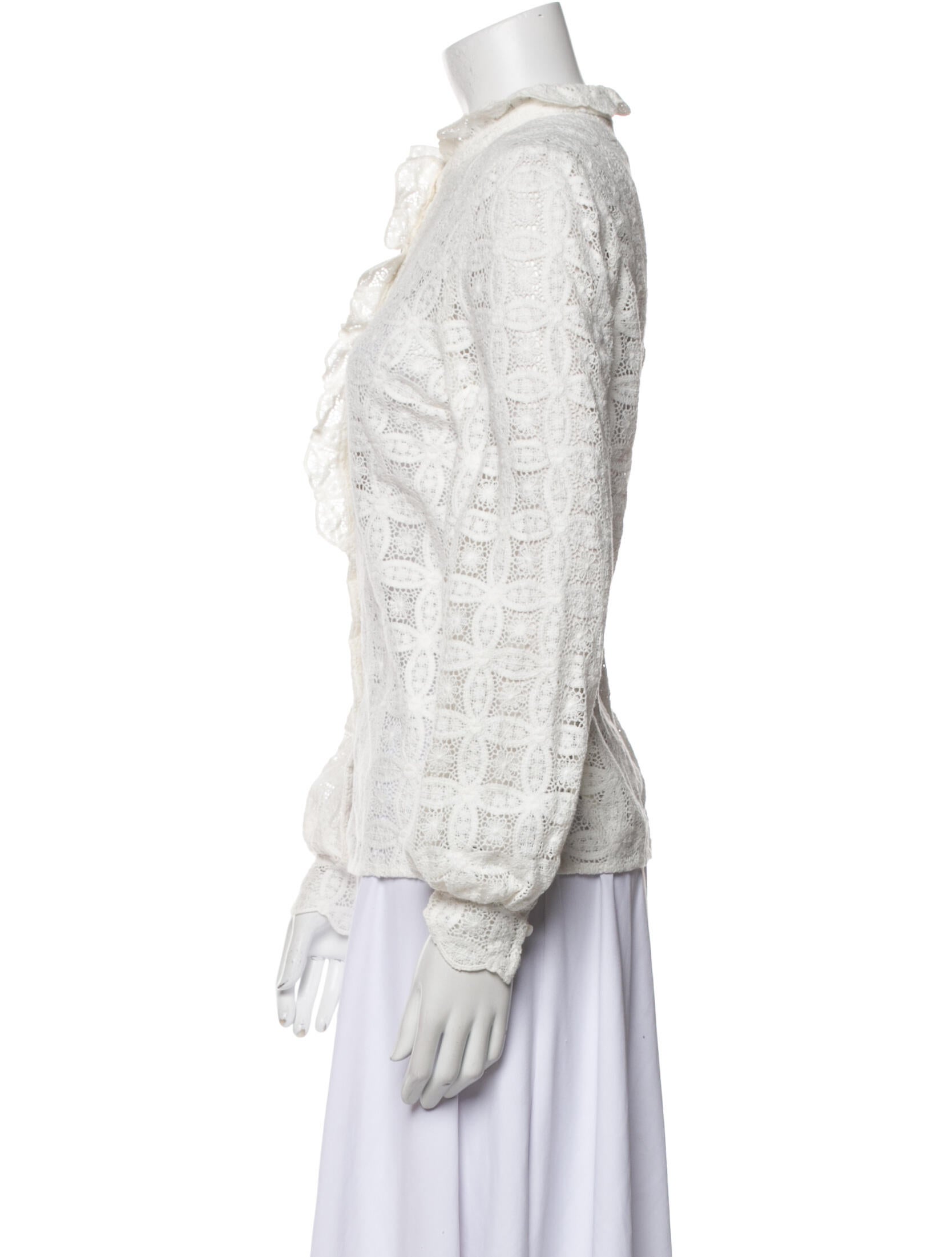 Sézane Lace Pattern Mock Neck Blouse