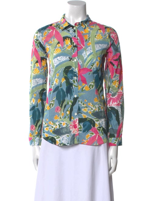 Sézane Floral Print Mock Neck Button-Up Top