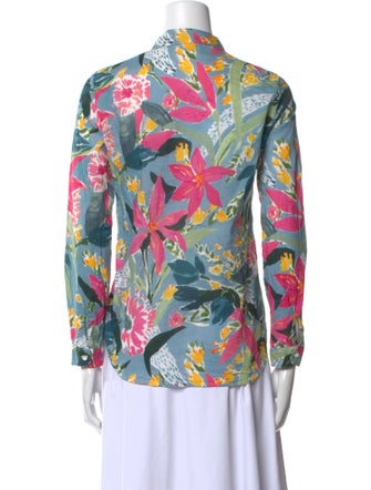 Sézane Floral Print Mock Neck Button-Up Top