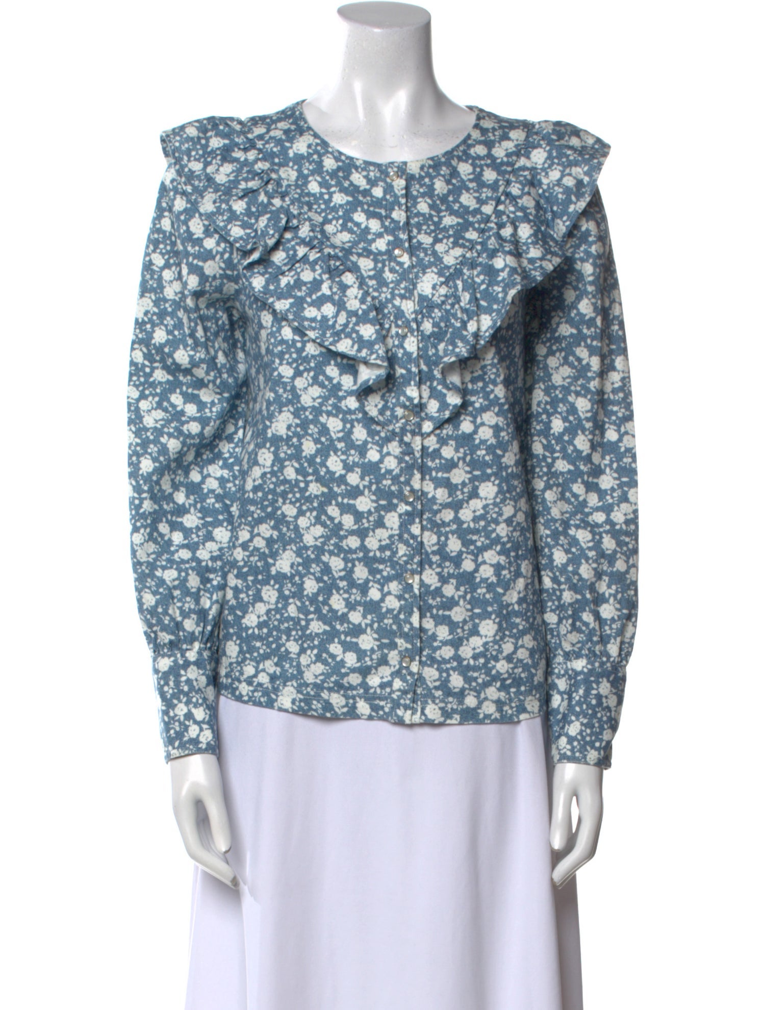 Sézane Floral Print Crew Neck Blouse