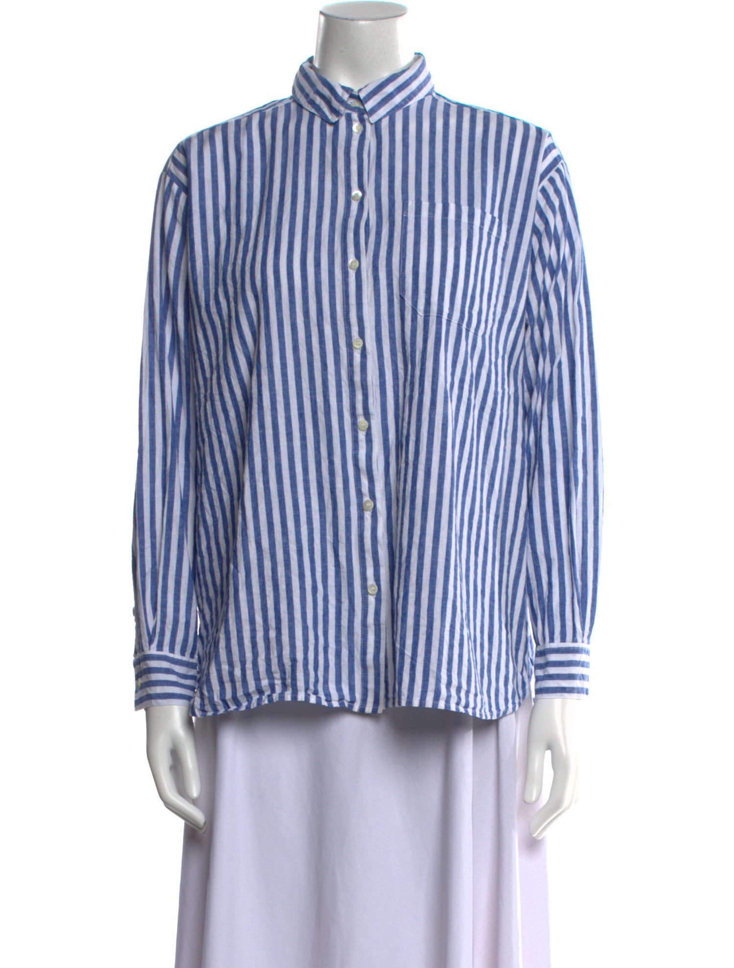Sézane Striped Mock Neck Button-Up Top