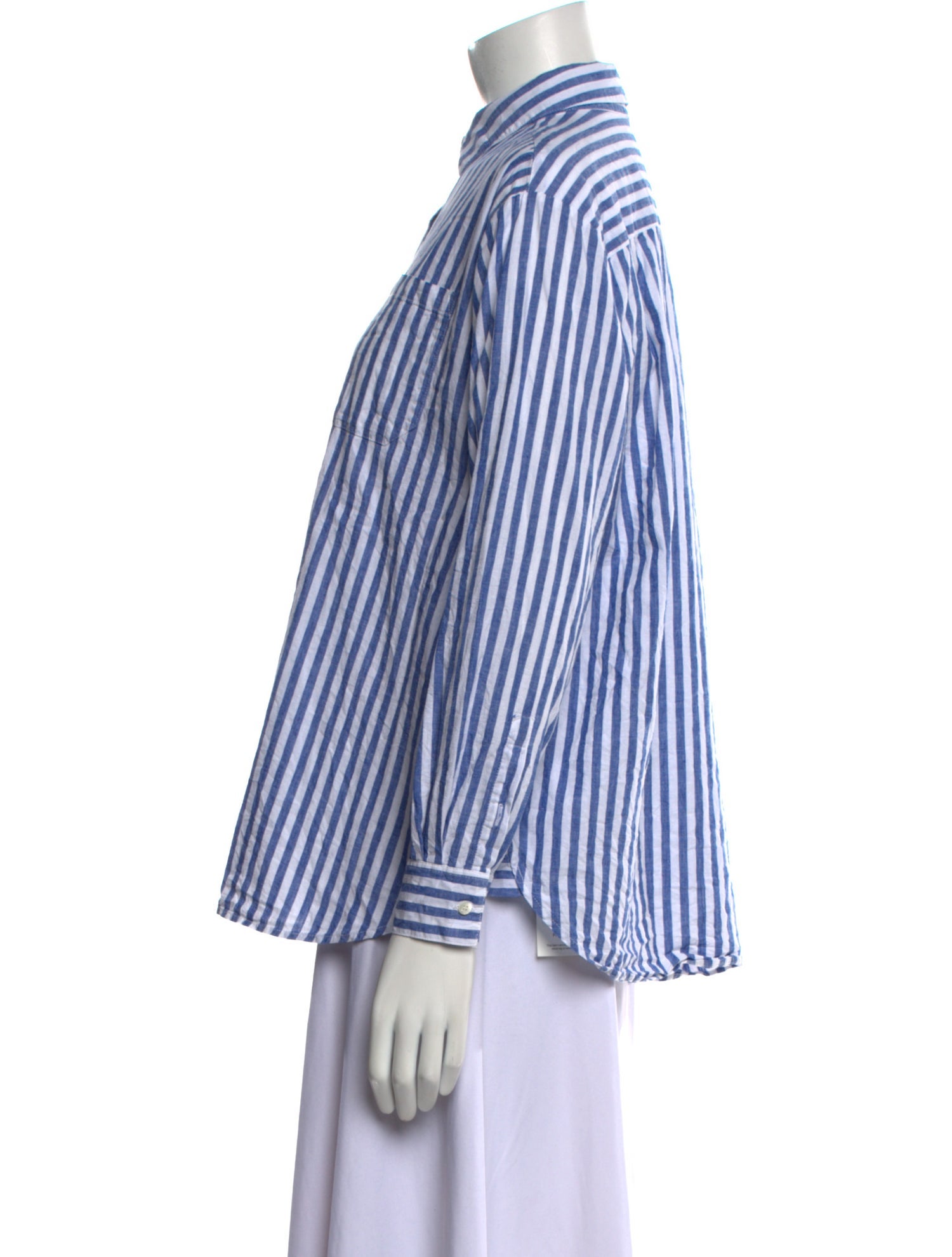 Sézane Striped Mock Neck Button-Up Top