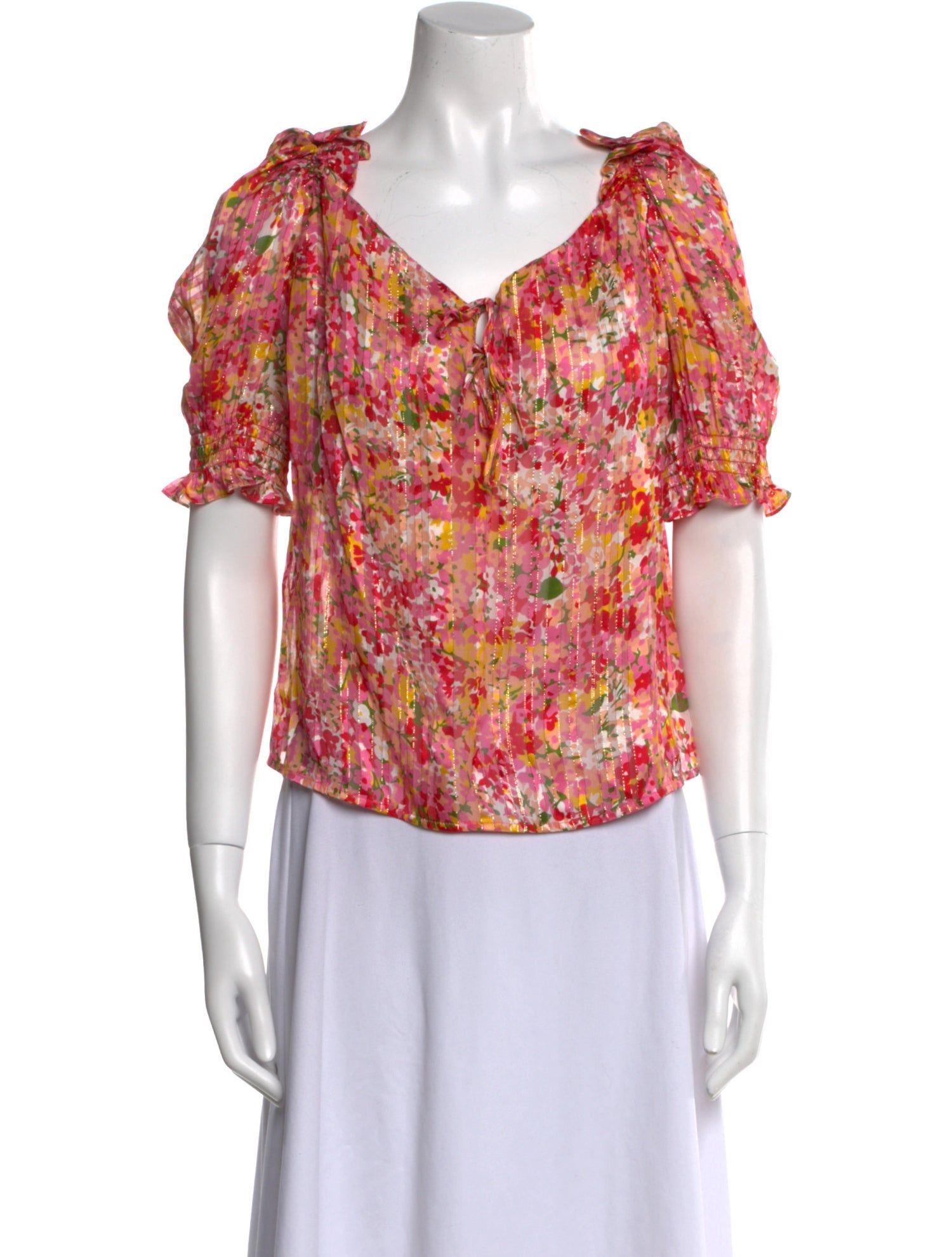 Sézane Silk Floral Print Polo