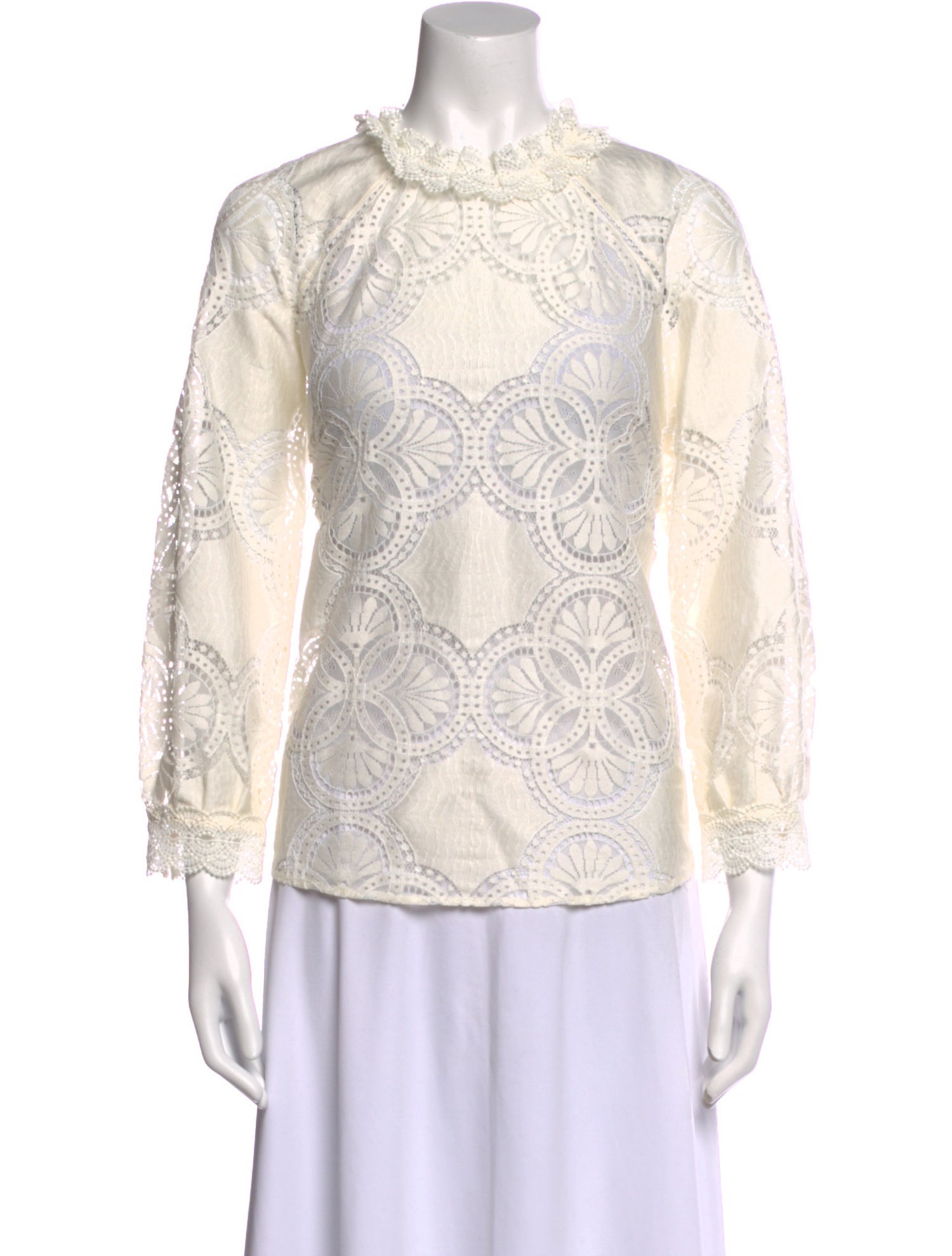 Sézane Lace Pattern Mock Neck Blouse w/ Tags