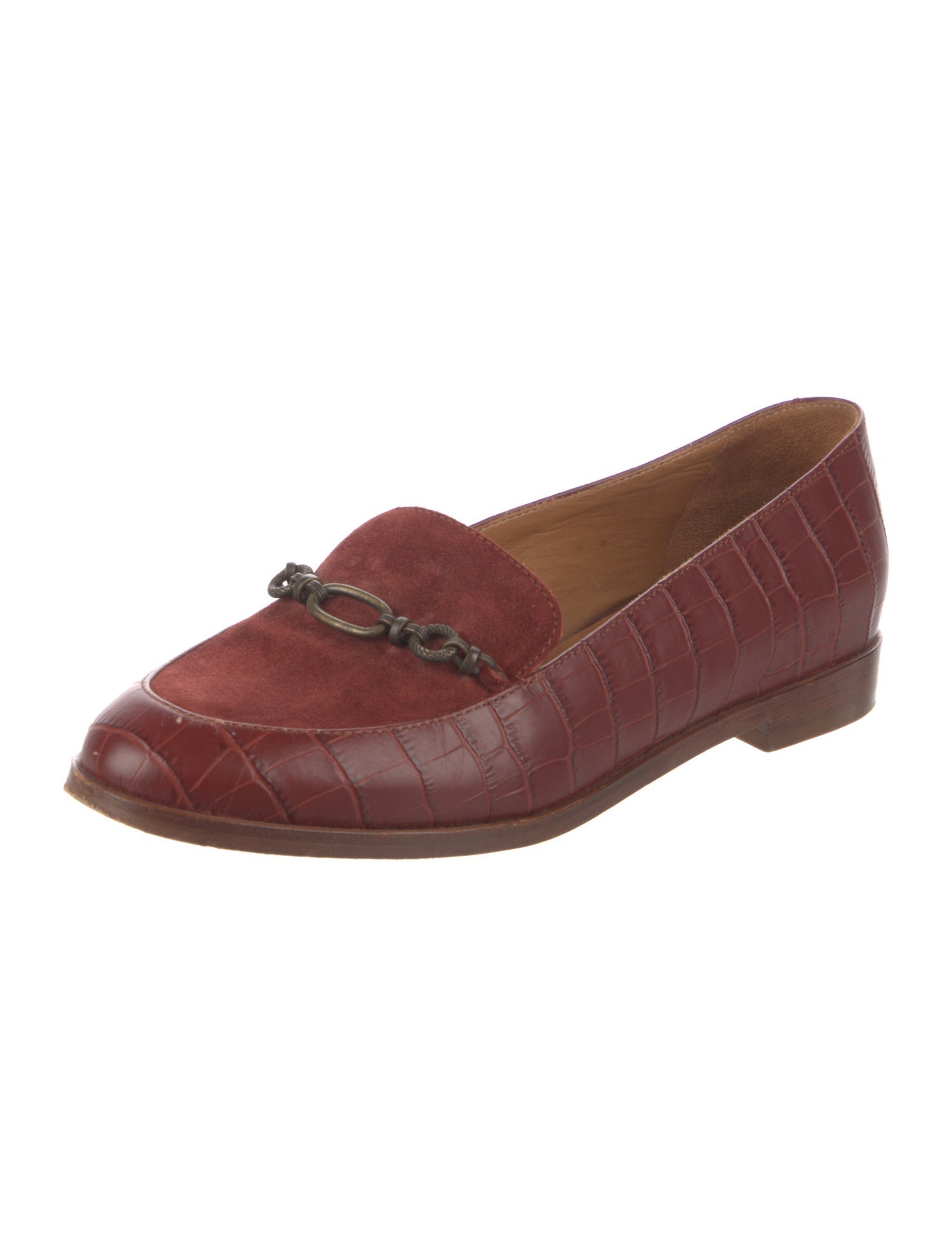 Sézane Embossed Leather Tassel Accents Loafers
