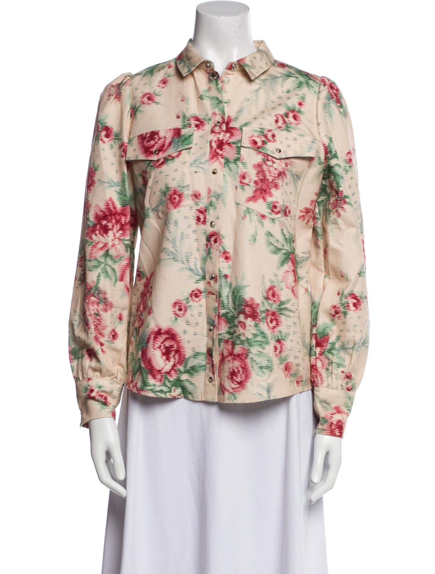 Sézane Linen Floral Print Button-Up Top