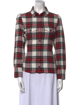 Sézane Plaid Print Long Sleeve Button-Up Top