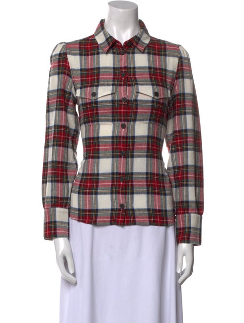 Sézane Plaid Print Long Sleeve Button-Up Top