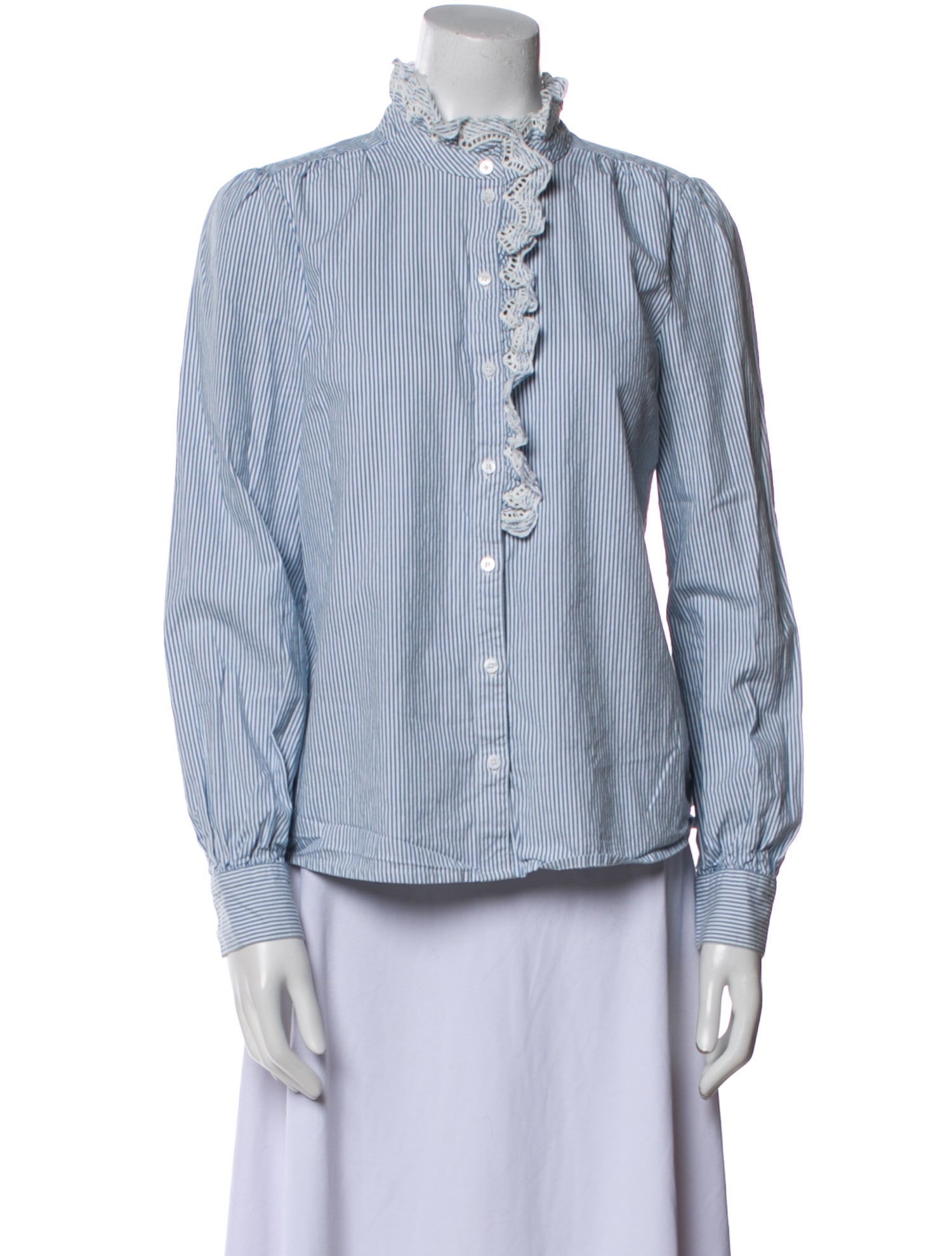 Sézane Striped Mock Neck Button-Up Top