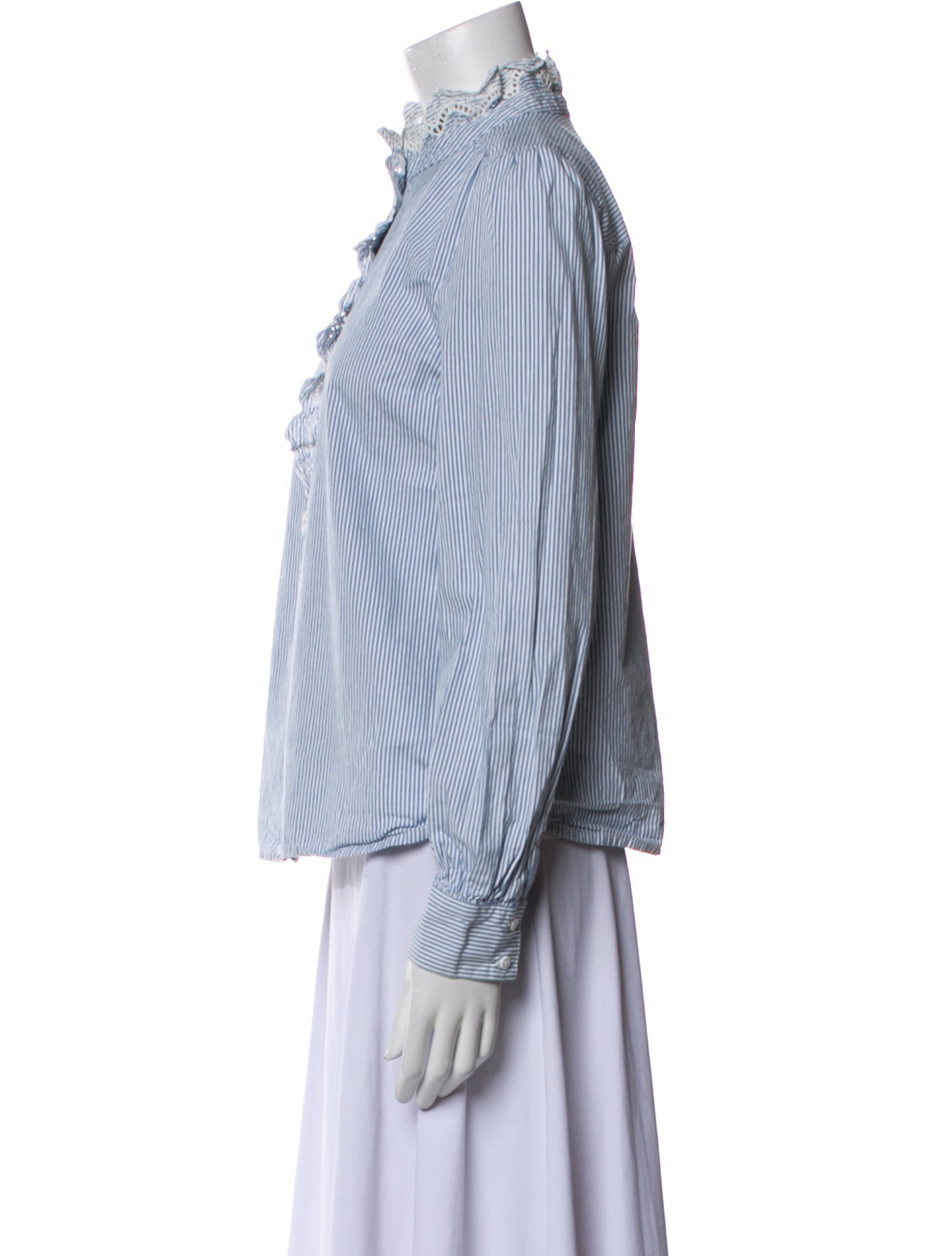 Sézane Striped Mock Neck Button-Up Top