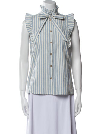Sézane Striped Mock Neck Button-Up Top