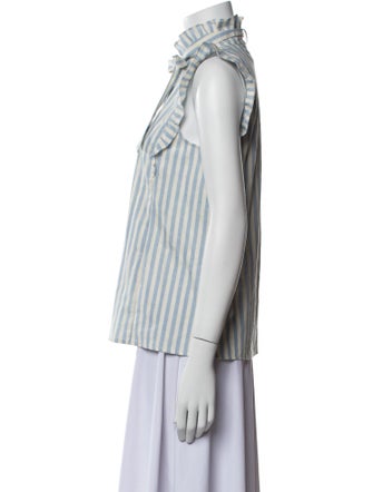 Sézane Striped Mock Neck Button-Up Top