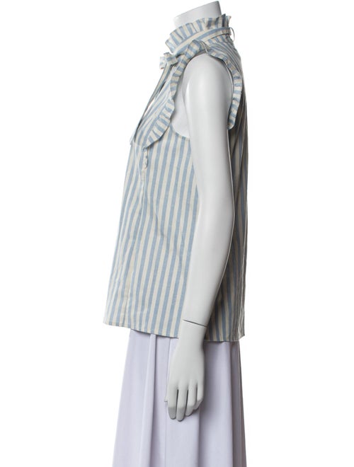 Sézane Striped Mock Neck Button-Up Top