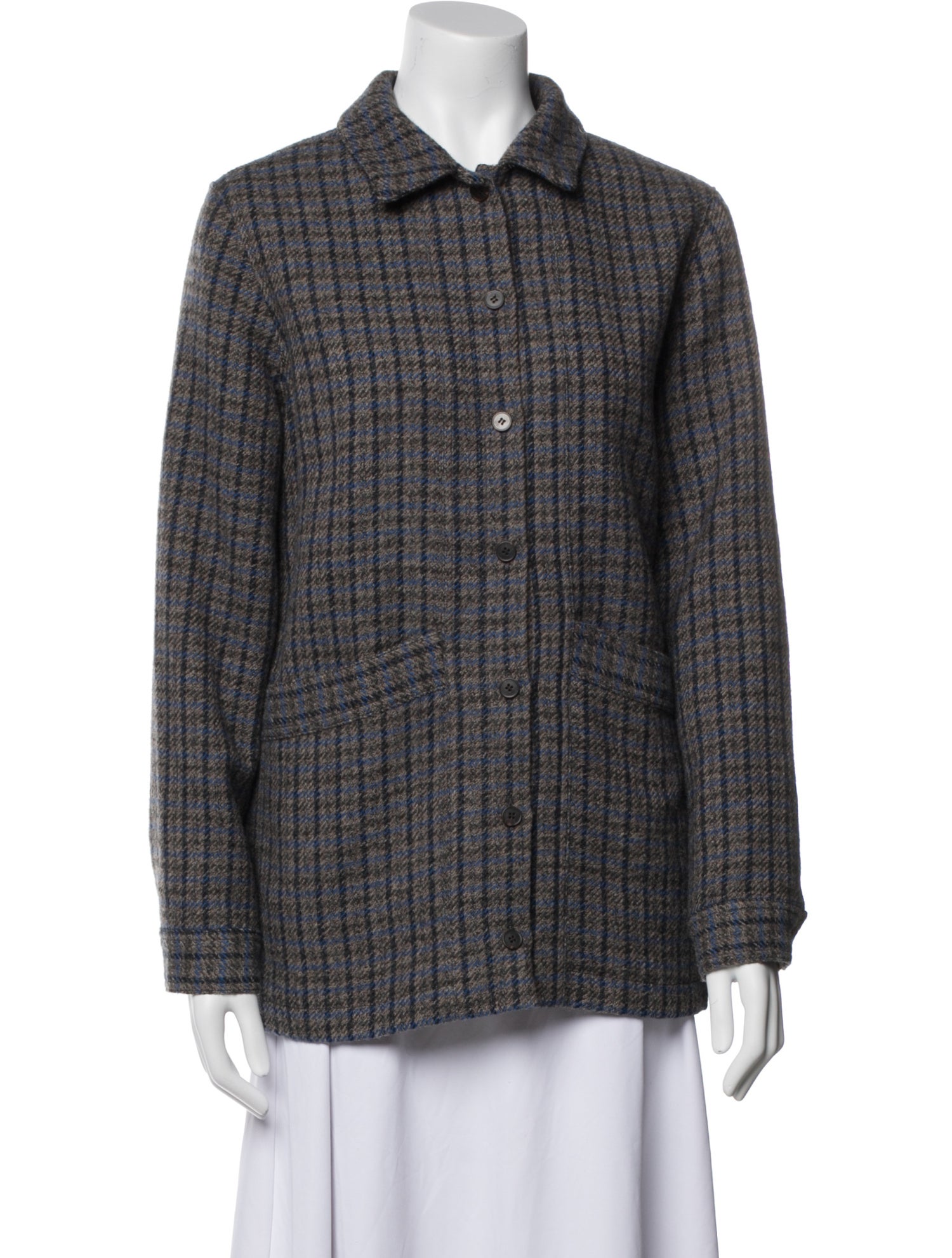 Sézane Virgin Wool Plaid Print Blazer