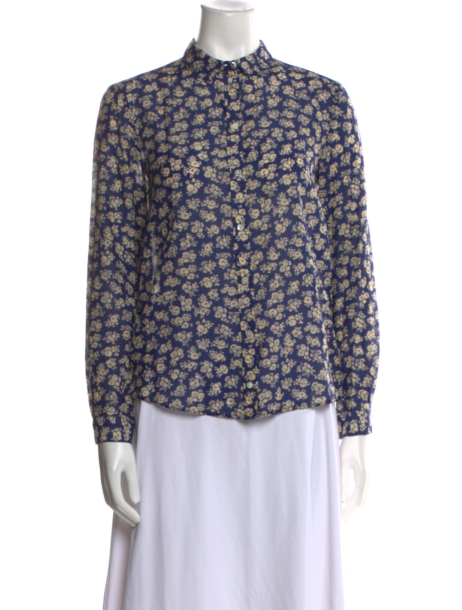 Sézane Floral Print Mock Neck Blouse