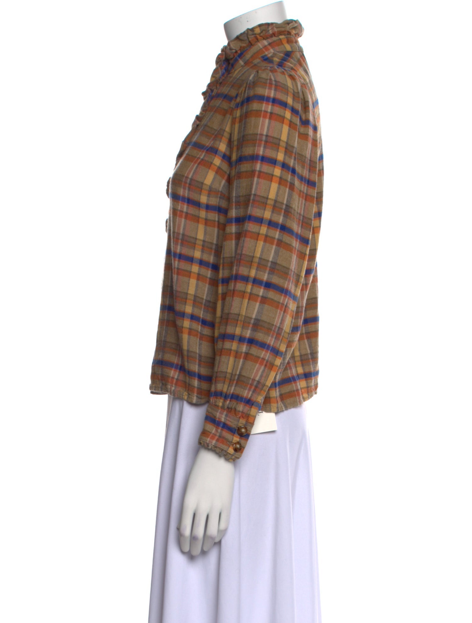 Sézane Plaid Print Mock Neck Blouse