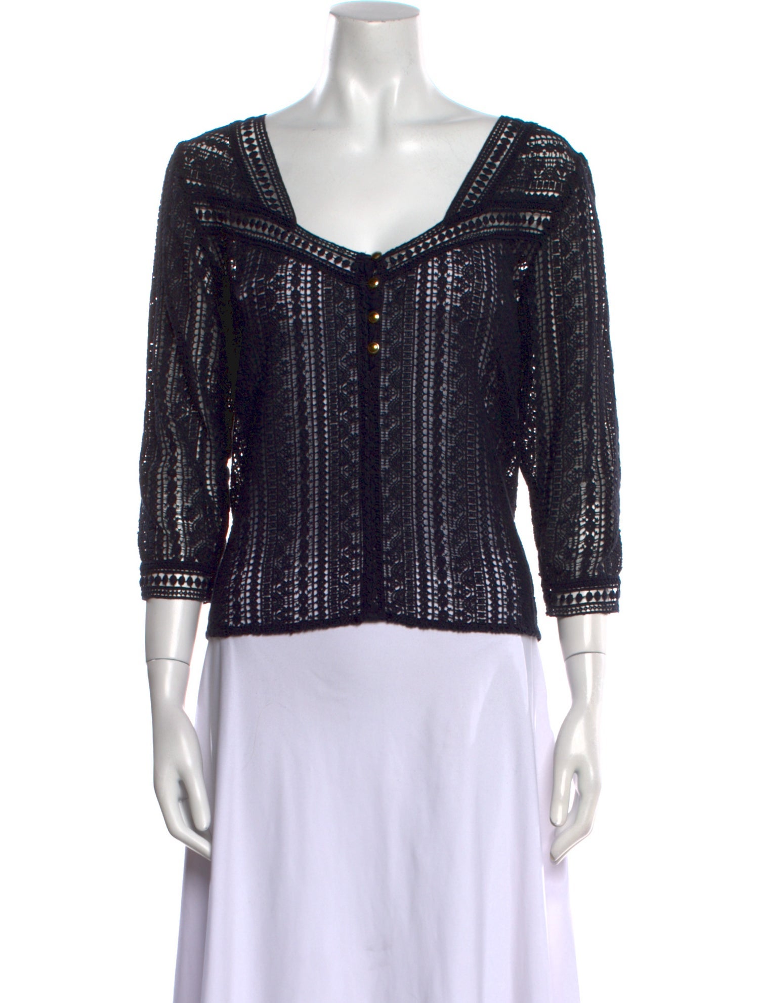 Sézane Lace Pattern Scoop Neck Sweater