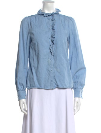 Sézane Mock Neck Long Sleeve Button-Up Top