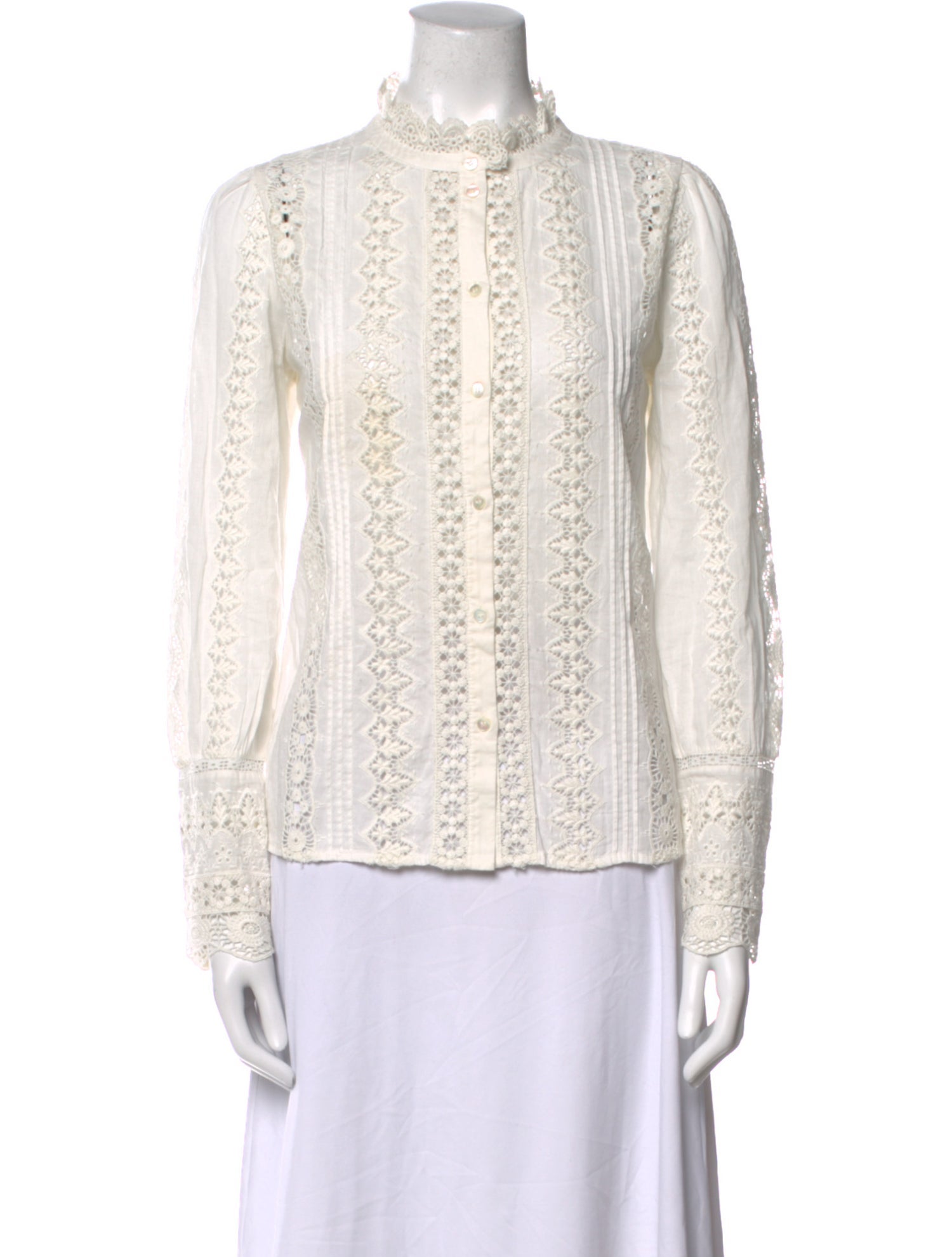 Sézane Lace Pattern Mock Neck Blouse