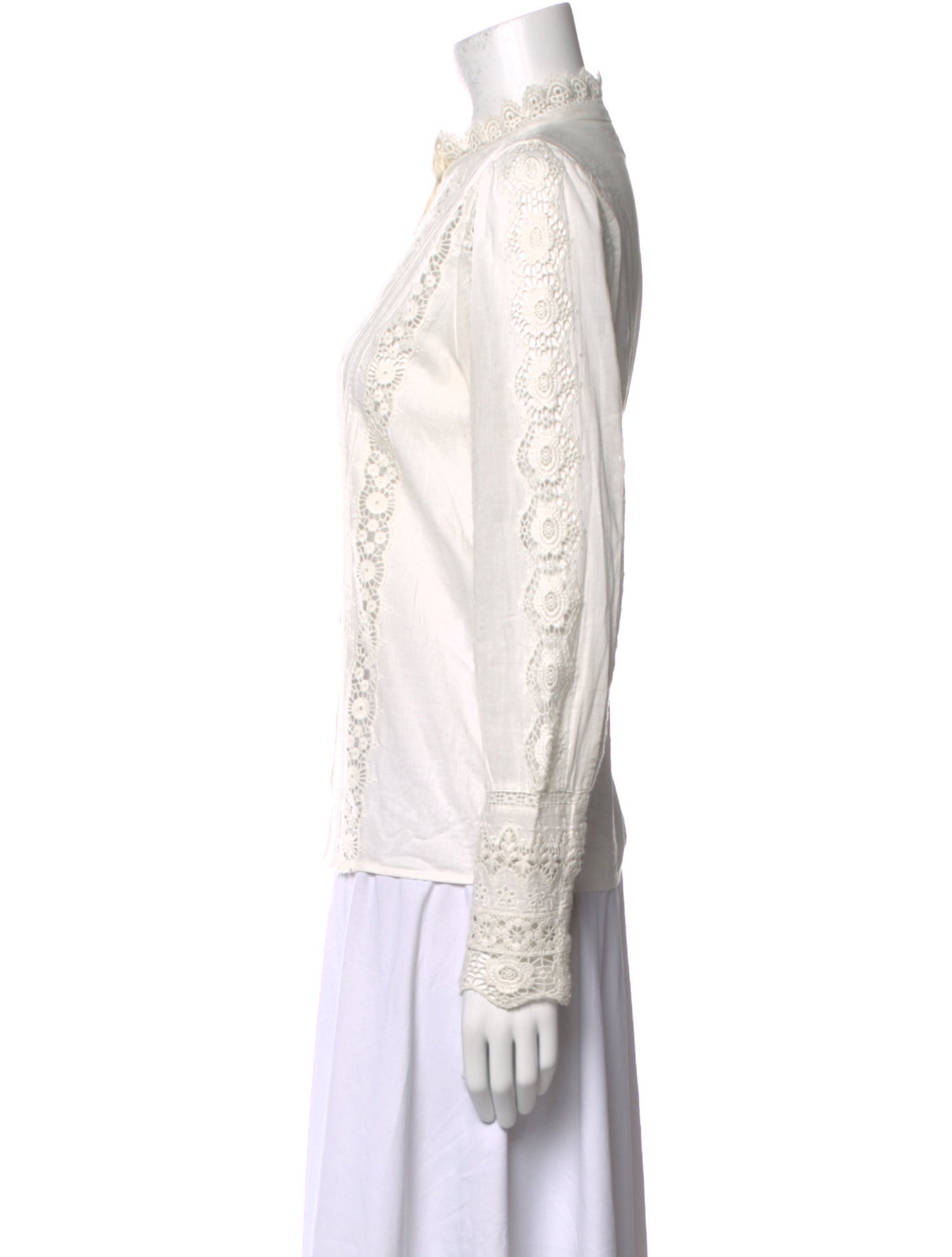 Sézane Lace Pattern Mock Neck Blouse