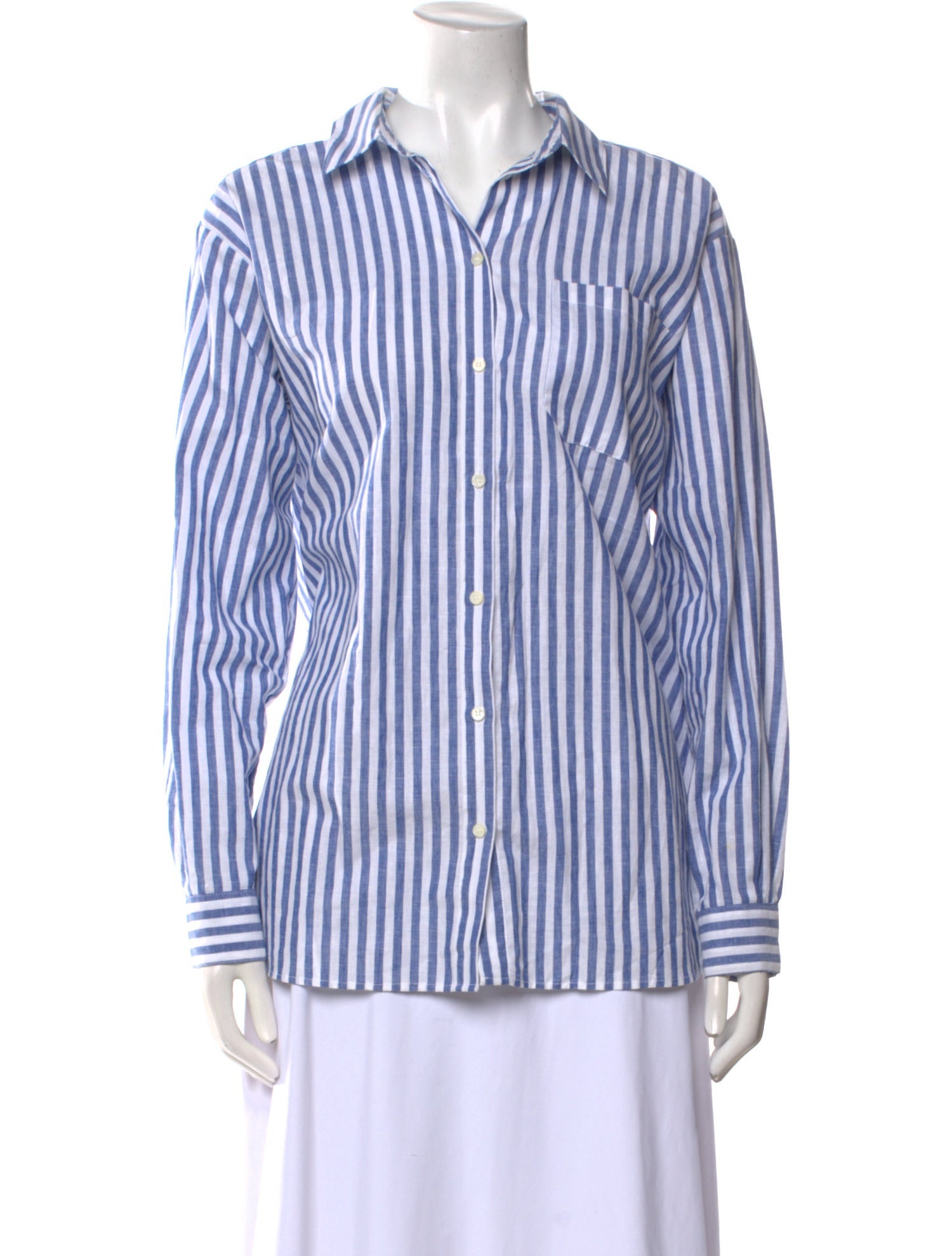 Sézane Striped Long Sleeve Button-Up Top