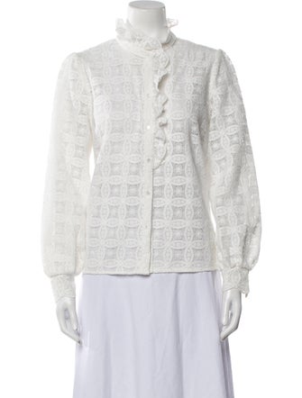 Sézane Lace Pattern Mock Neck Blouse