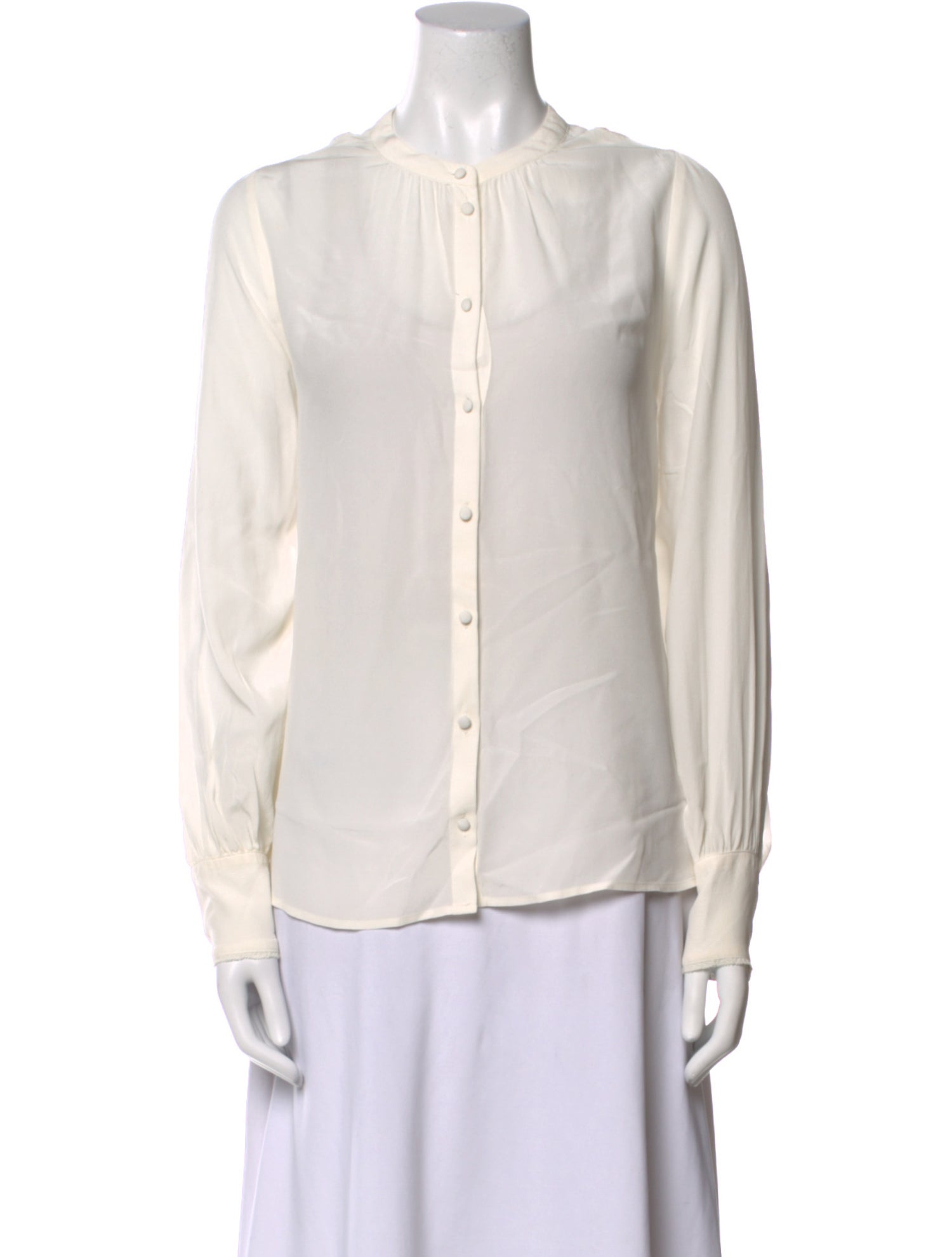 Sézane Silk Crew Neck Button-Up Top