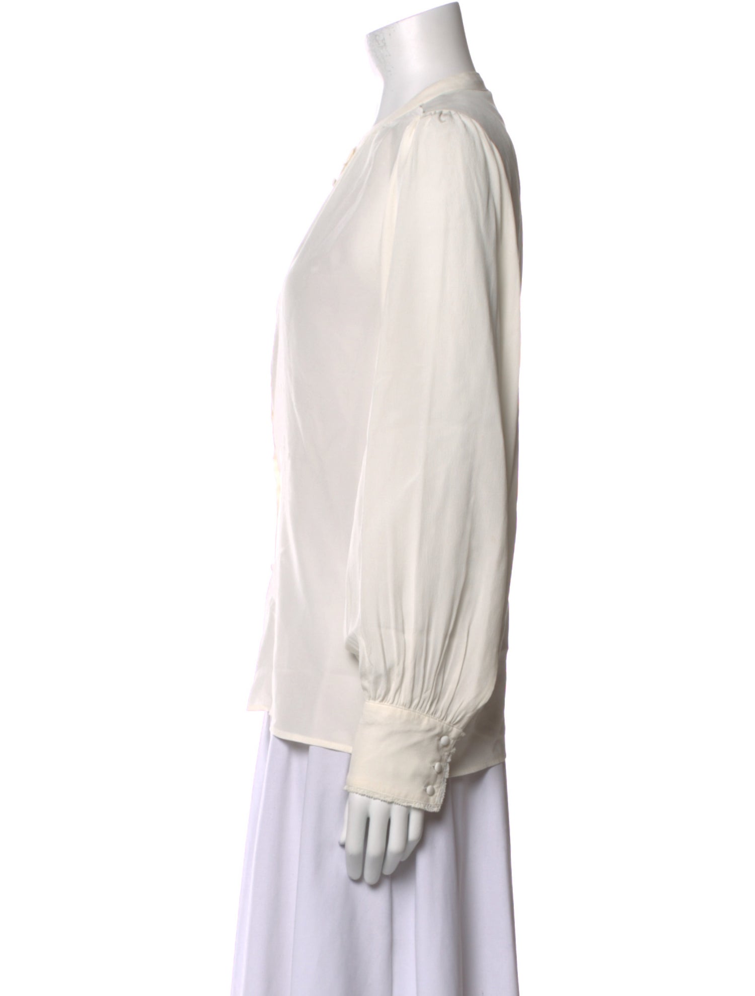 Sézane Silk Crew Neck Button-Up Top