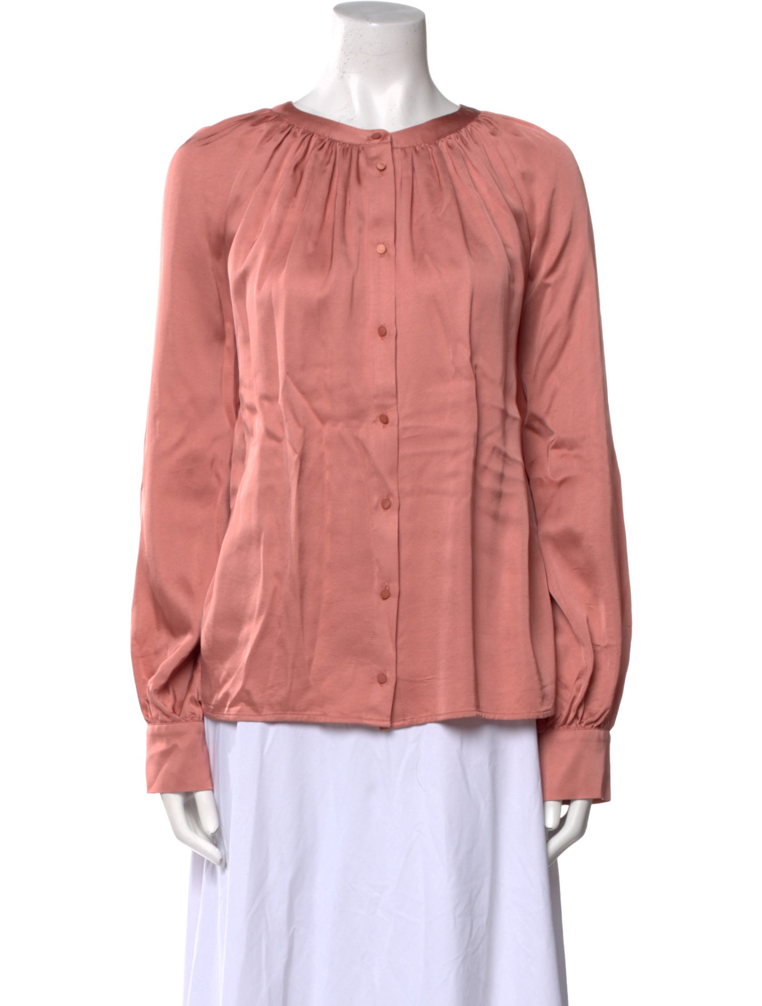 Sézane Crew Neck Long Sleeve Button-Up Top