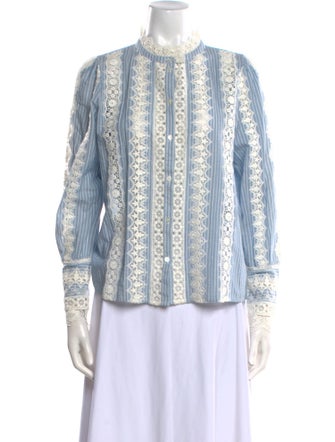 Sézane Striped Mock Neck Button-Up Top