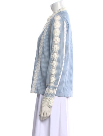 Sézane Striped Mock Neck Button-Up Top