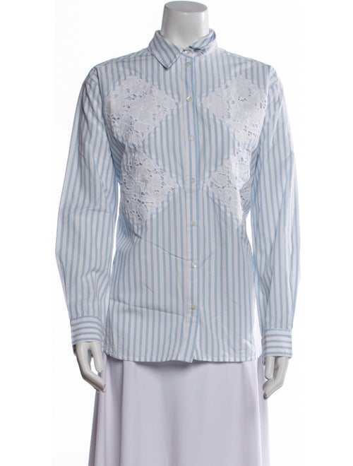 Sézane Striped Mock Neck Button-Up Top