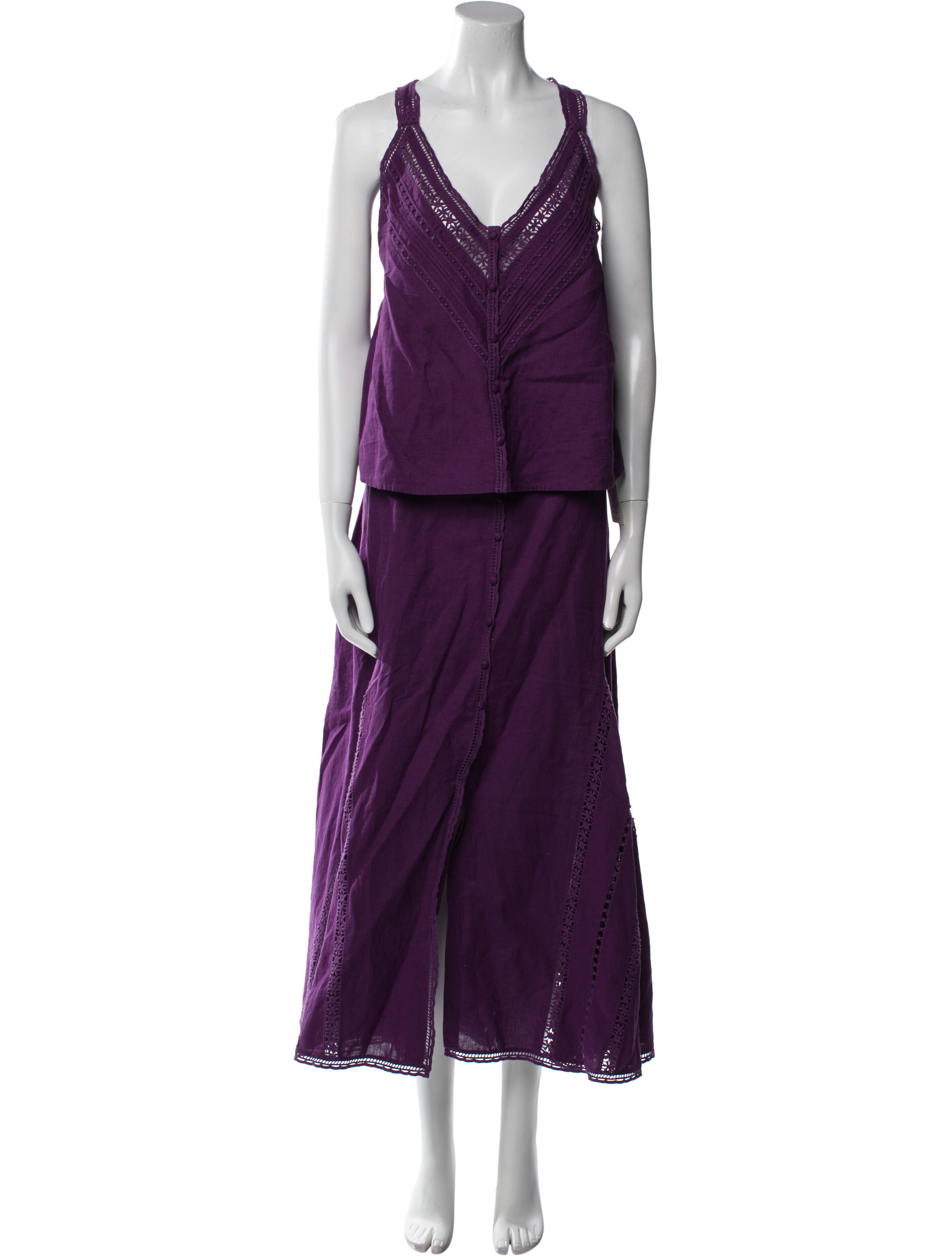 Sézane Linen Embroidered Accent Skirt Set