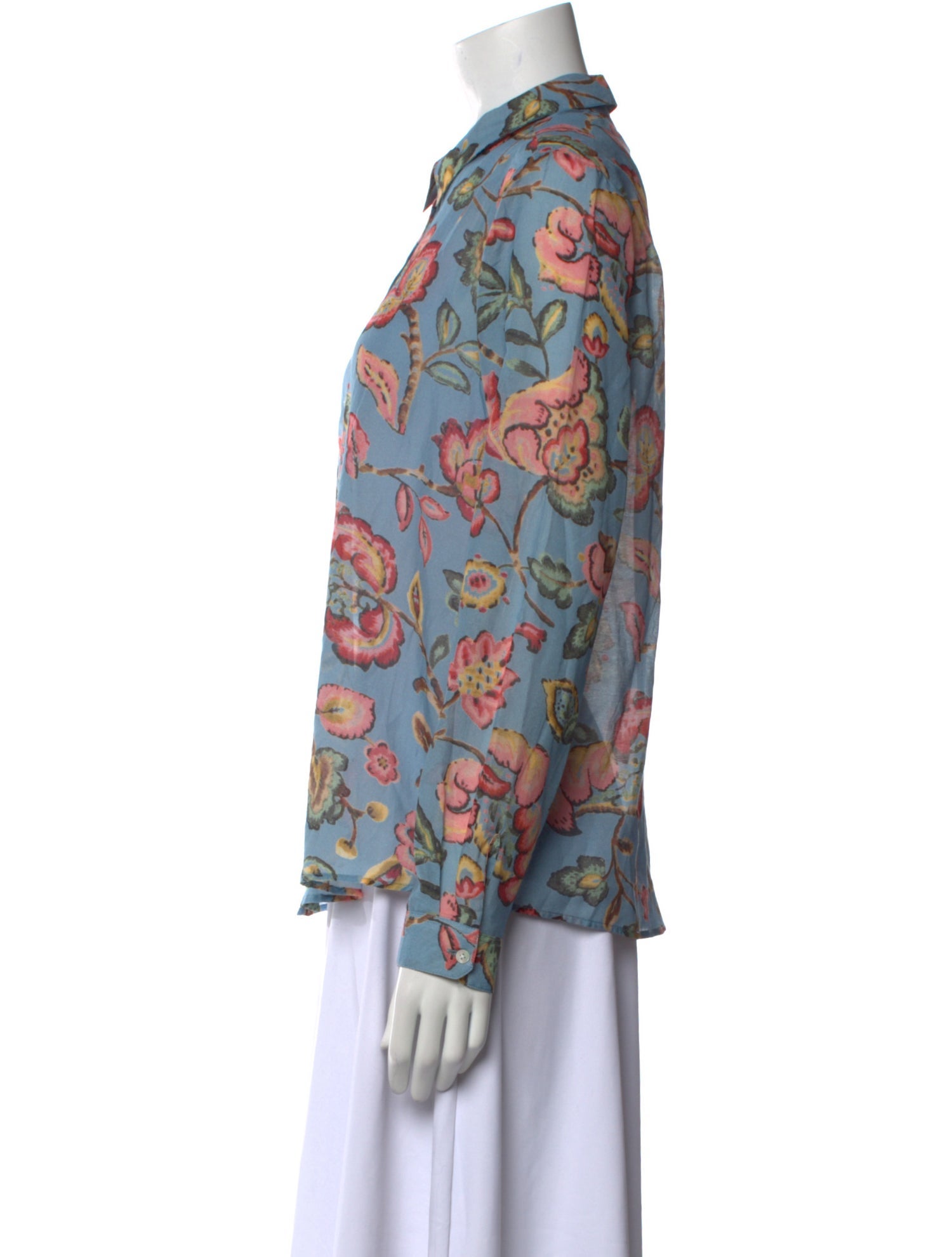 Sézane Floral Print Mock Neck Button-Up Top