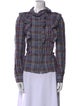 Sézane Linen Plaid Print Button-Up Top