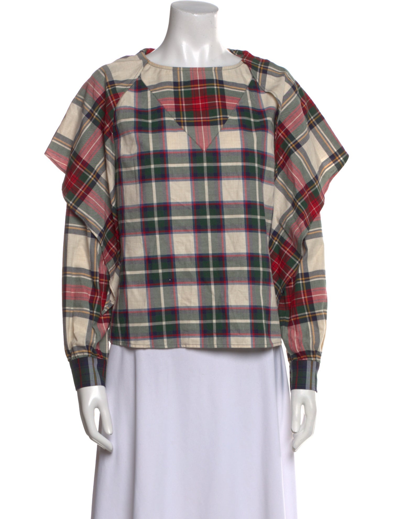 Sézane Plaid Print Crew Neck Sweatshirt