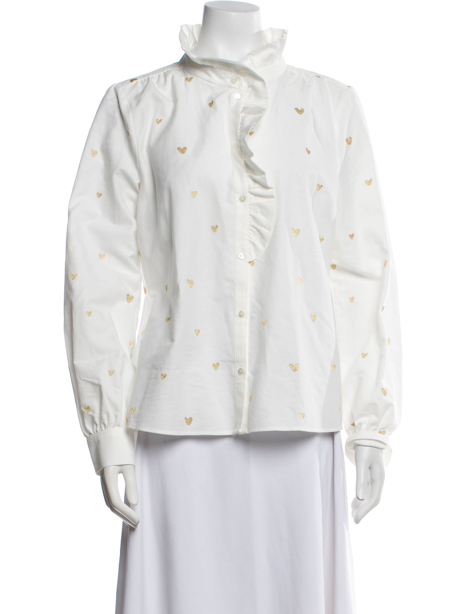 Sézane Printed Mock Neck Button-Up Top