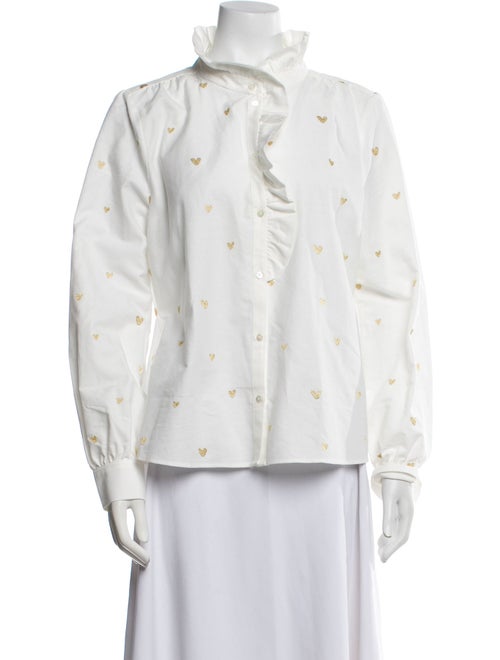 Sézane Printed Mock Neck Button-Up Top