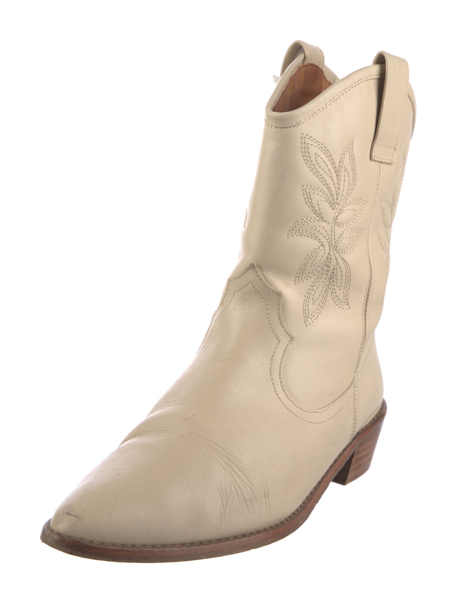 Sézane Leather Embroidered Accent Western Boots