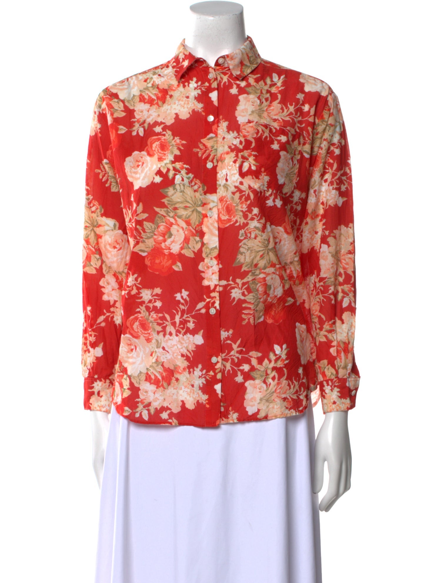 Sézane Floral Print Long Sleeve Button-Up Top