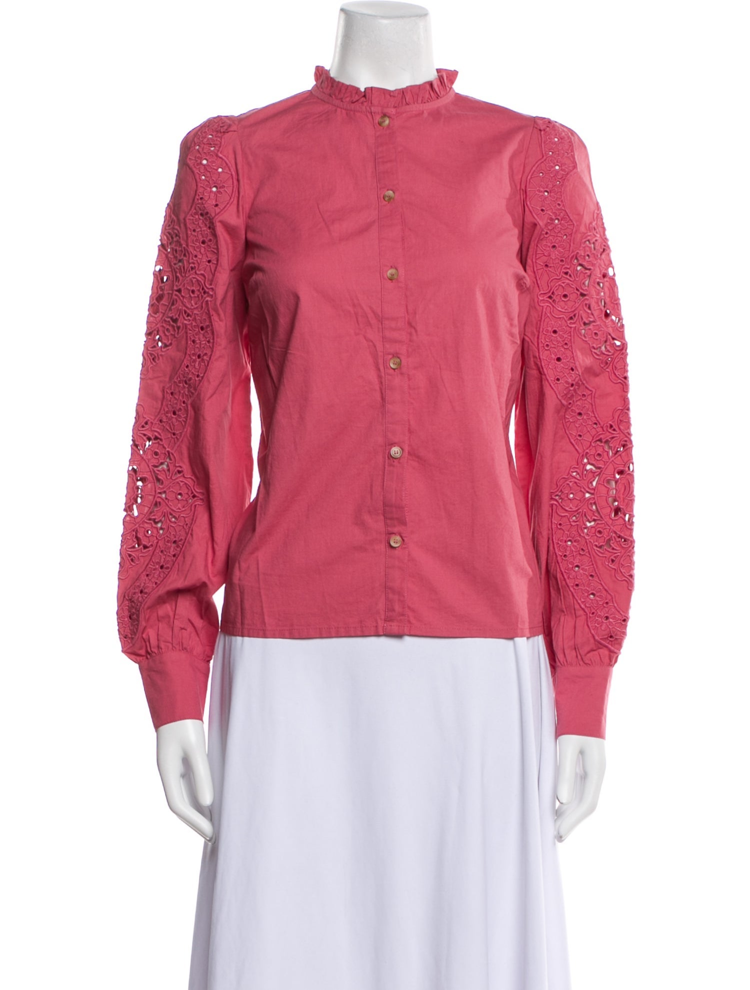 Sézane Mock Neck Long Sleeve Button-Up Top