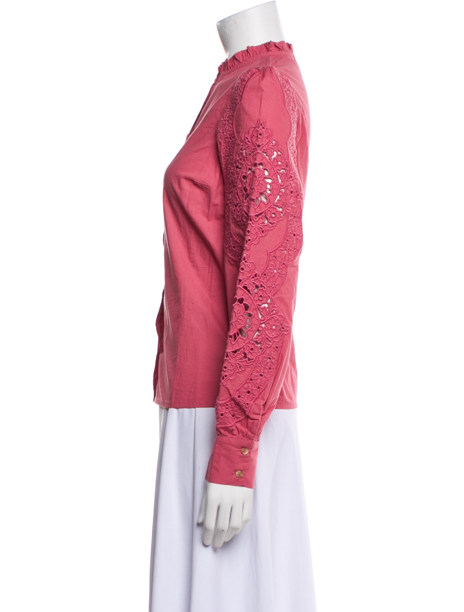 Sézane Mock Neck Long Sleeve Button-Up Top