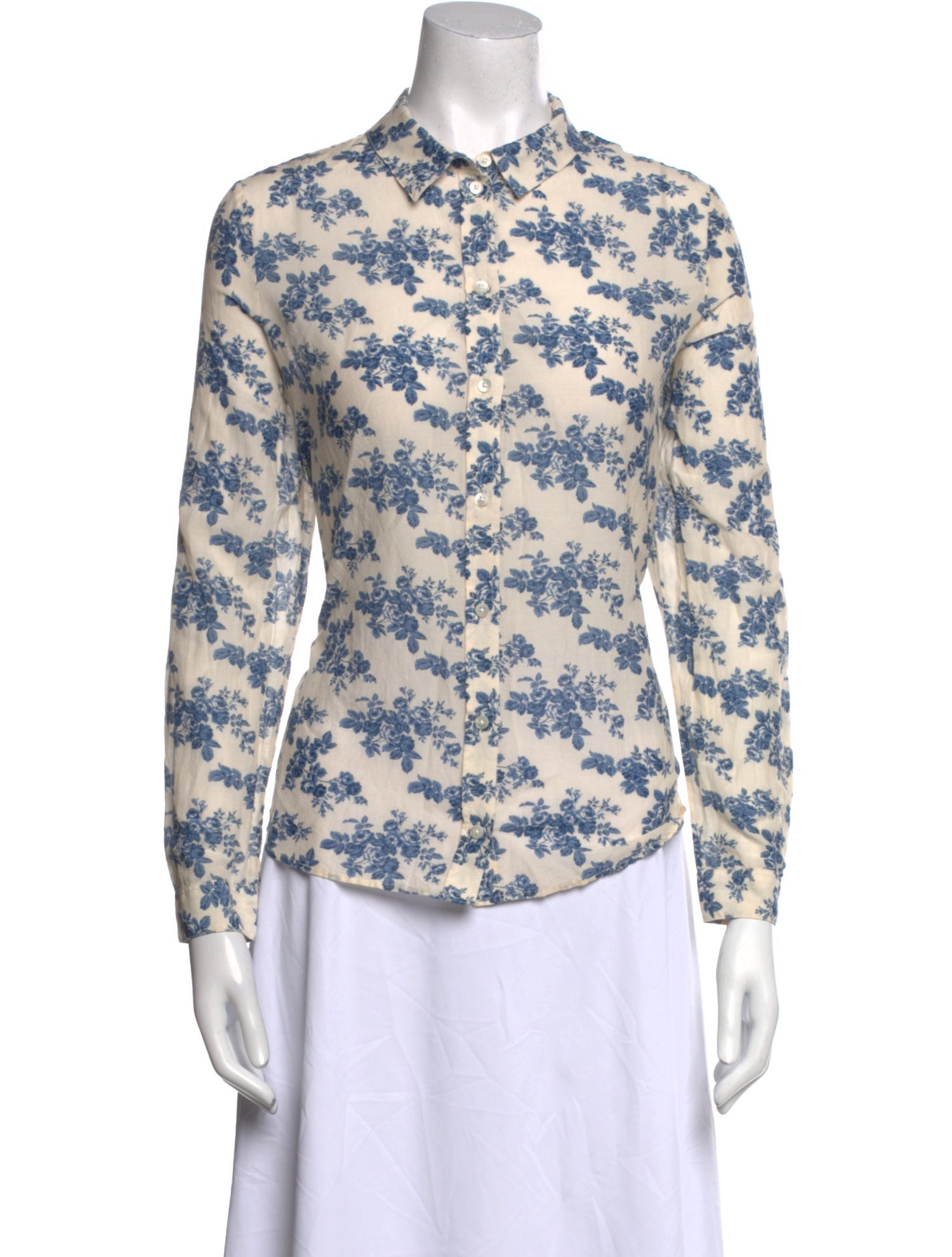 Sézane Floral Print Long Sleeve Button-Up Top