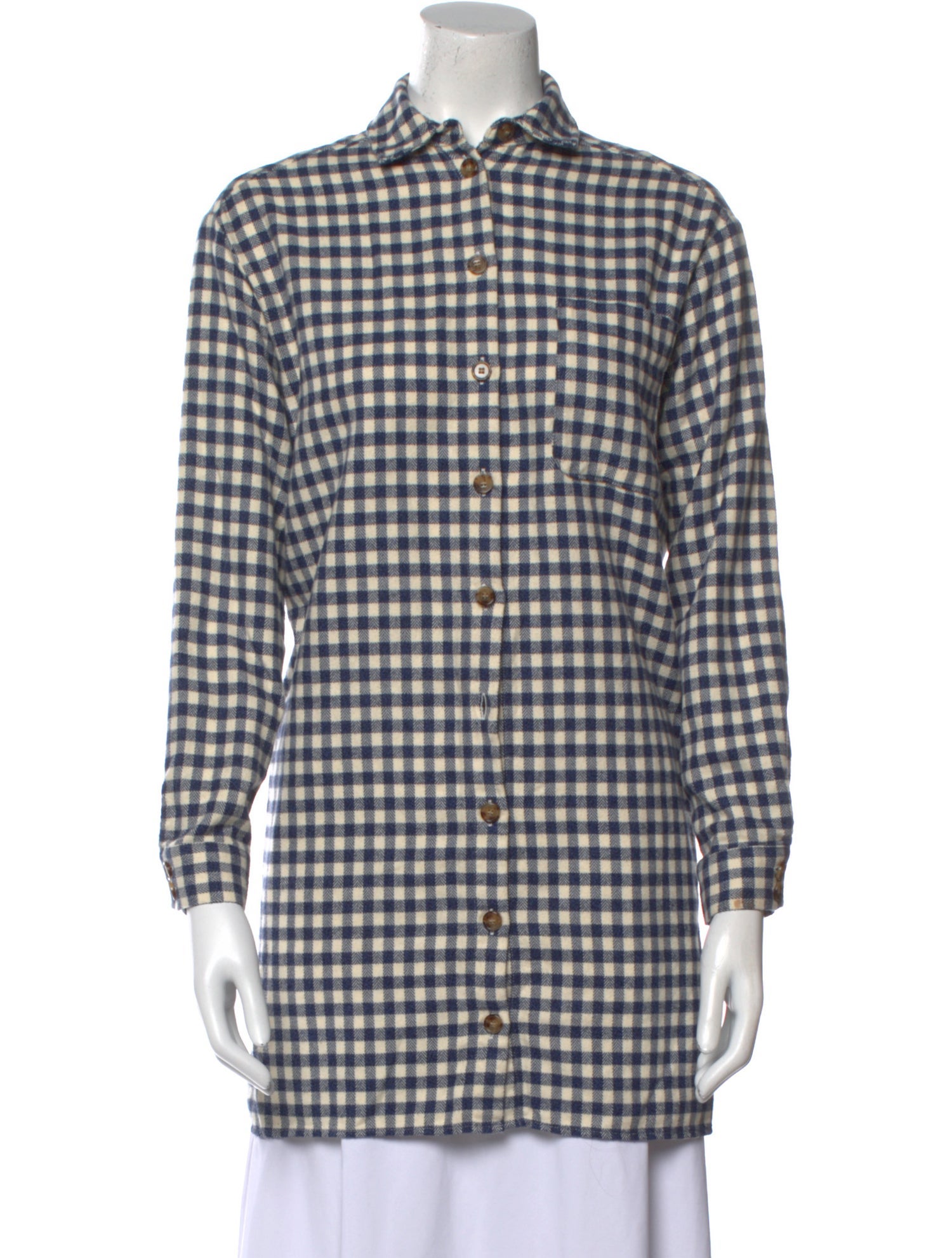 Sézane Plaid Print Long Sleeve Button-Up Top