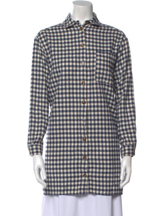 Sézane Plaid Print Long Sleeve Button-Up Top
